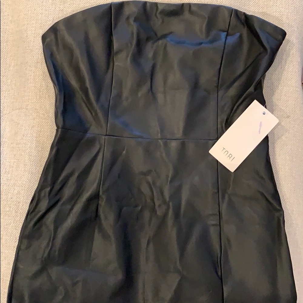 NWT TOBI black faux leather strapless dress size S